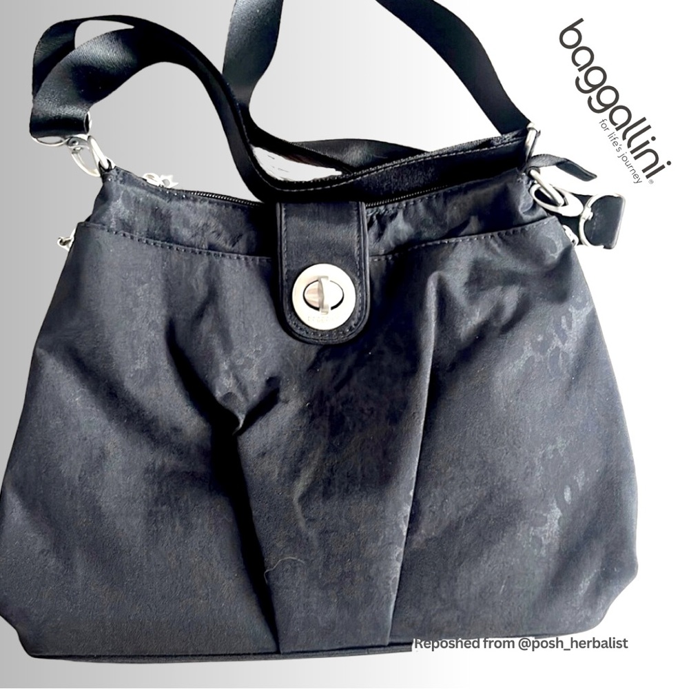 🖤Baggallini Sorrento Hobo Bag 🖤Black Cheetah Emboss🖤Washable🖤RFID🖤